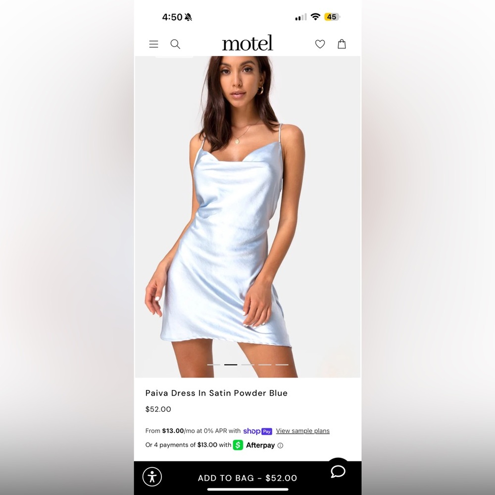Motel Paiva Slip Dress in Satin Light Blue
